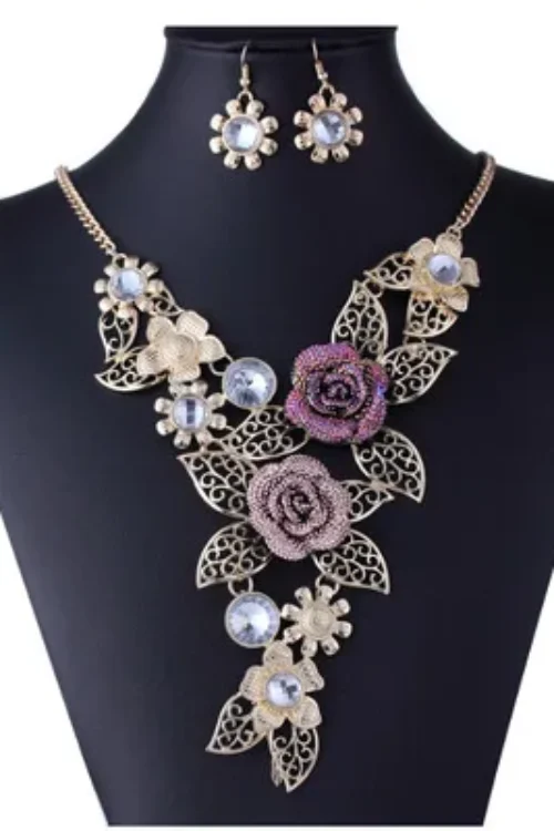 Crystal Rose Flower Jewelry Sets