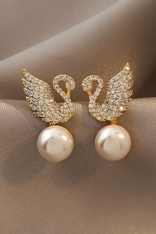 S925 Silver Swan Zircon Inlay Brick Ear Studs