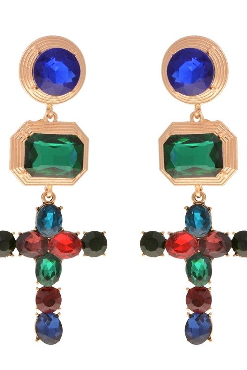 fashion Long colored crosses earrings